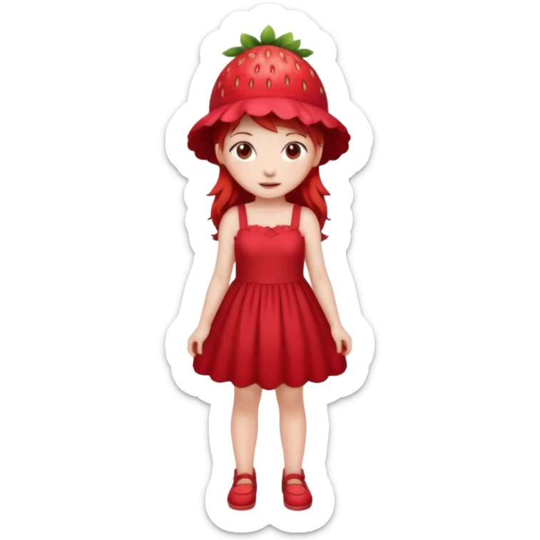 Strawberry shortcake human girl full body and legs with a strawberry hat on her red hair and dress without a cake sticker