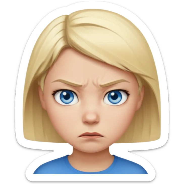 a girl blue eyes short blonde hair looking angry sticker