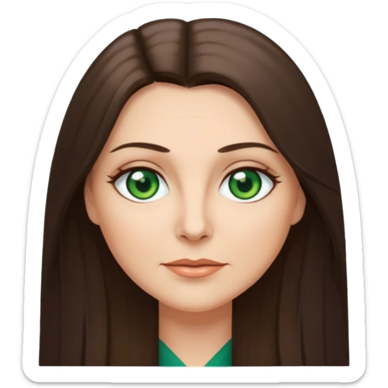 middle age woman with green eyes and long straight ashy brown hair  sticker