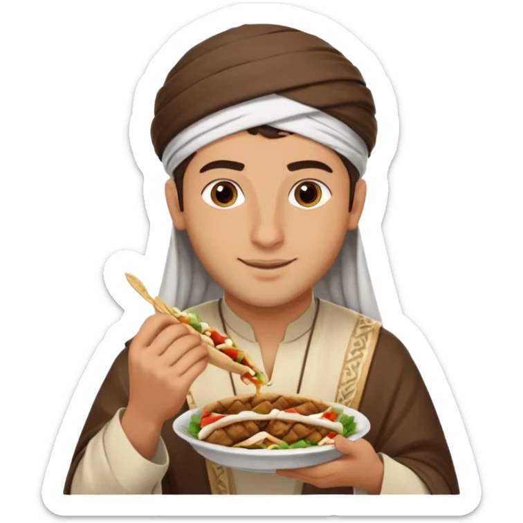 young Lebanese male in traditional arabic outfit eating sharwama sticker