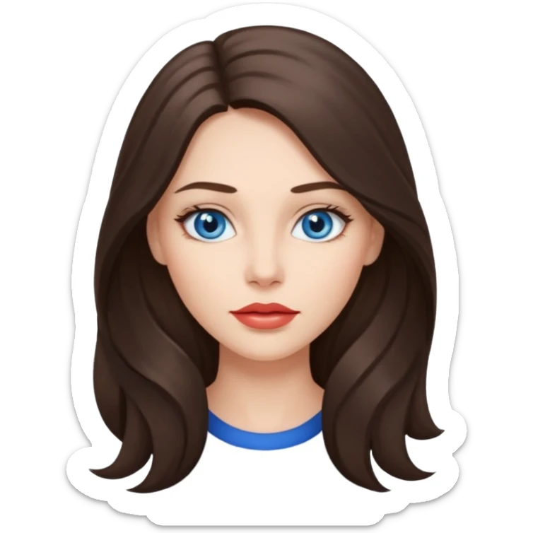 Woman with fair skin long brunette hair grey blue eyes and full lips sticker