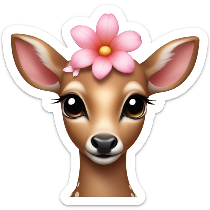 A sweet baby deer with a light pink tropical flower on the side of her her head  sticker