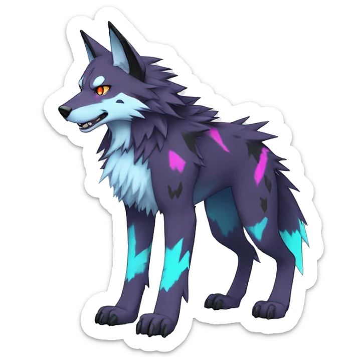 Cool Edgy Colorful Digimon-Fakemon-Wolf with edgy markings full body sticker