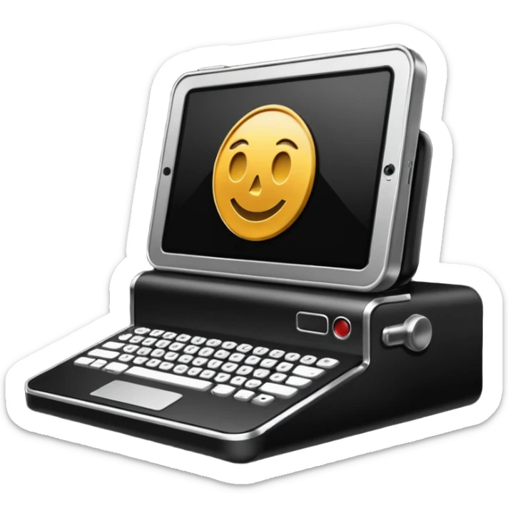 crear un emoji, que sea para proyeectos tanto empresarial como redes sociales, quiero un ordenador y una camara en la misma imagen y que sea aesthetic sticker