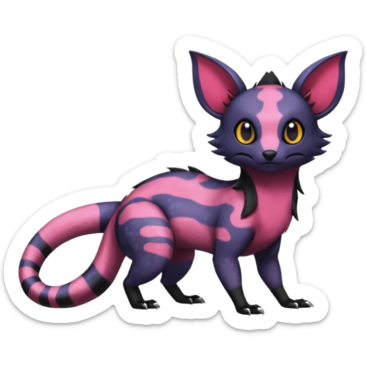 Rare epic aesthetic colorful Salandit-Noibat-Eevee-Civet-species-Fakemon-hybrid-creature, with markings, full body sticker