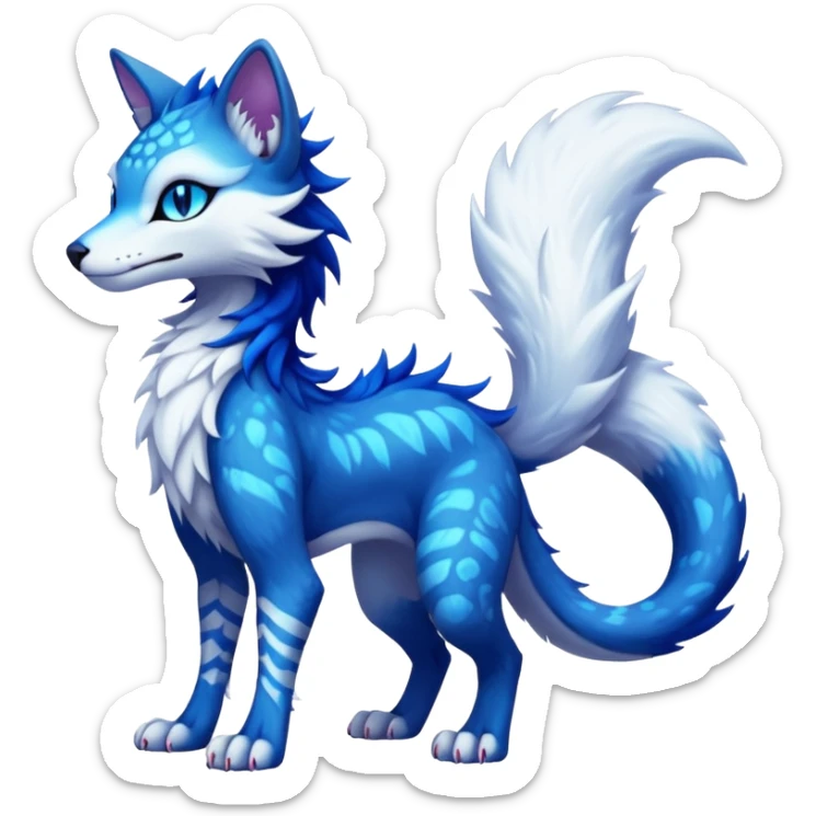 Kawaii dark edgy fantasy feline-vernid-sergal-fursona animal creature with a tufted tail full body with intricate markings  sticker