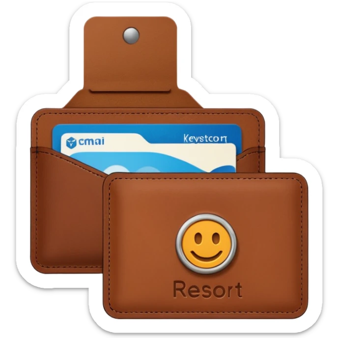 Resort Keycard & Holder: A sleek magnetic keycard paired with a leather card holder embossed with the resort logo.
 sticker