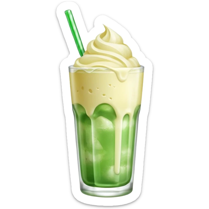 Japanese cream soda green on a glass with ice ice cream vanilla 1 scoop on top sticker