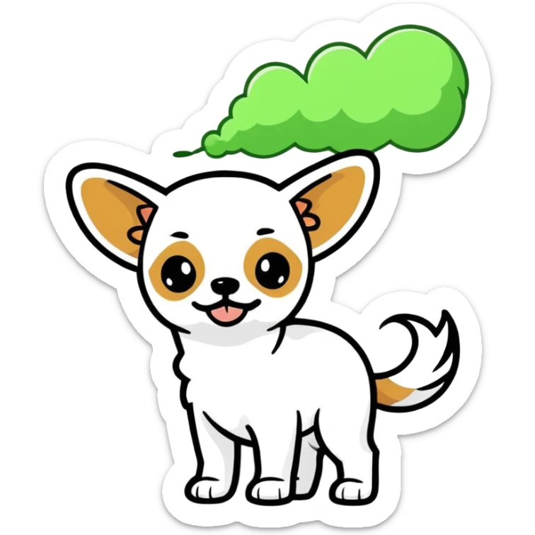 Born Chihuahua with green fart cloud coming out of butt sticker