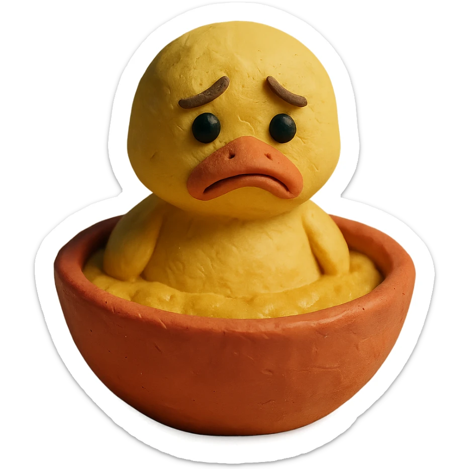 claymation style duckling in a honey bowl, sad face sticker