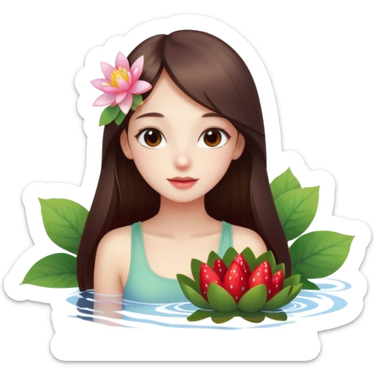 a beautiful girl mix with nenuphar and watel lili and  Strawberries  being born sticker