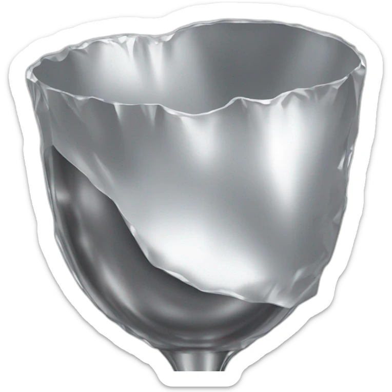 A layer of A reflective, very crinkled and wrinkled aluminum foil hides a wine glass shape, like a stemmed wine glass  covering it sticker