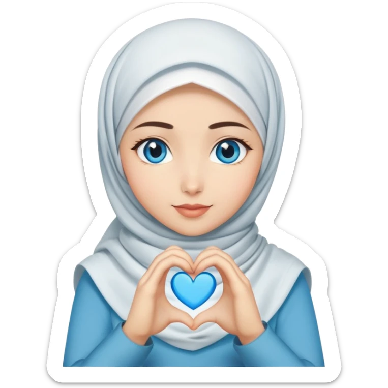 Turkish beautiful finish Konya girl blue eyes with hijab and says saying love with hand gesture sticker