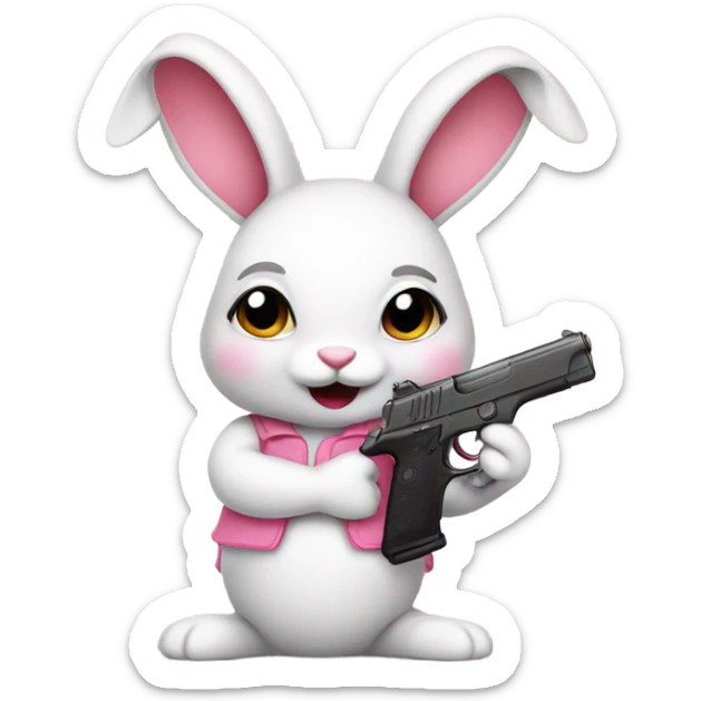Cute girl bunny with a girl pink gun sticker