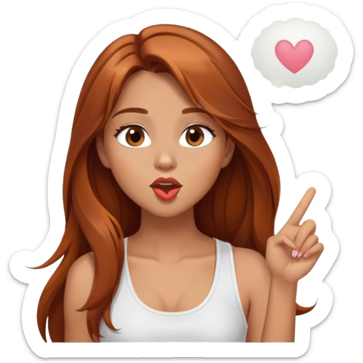 Girl with long brown copper hair, brow eyes, light tan skin, with a white tank top-blowing a kiss and winking sticker