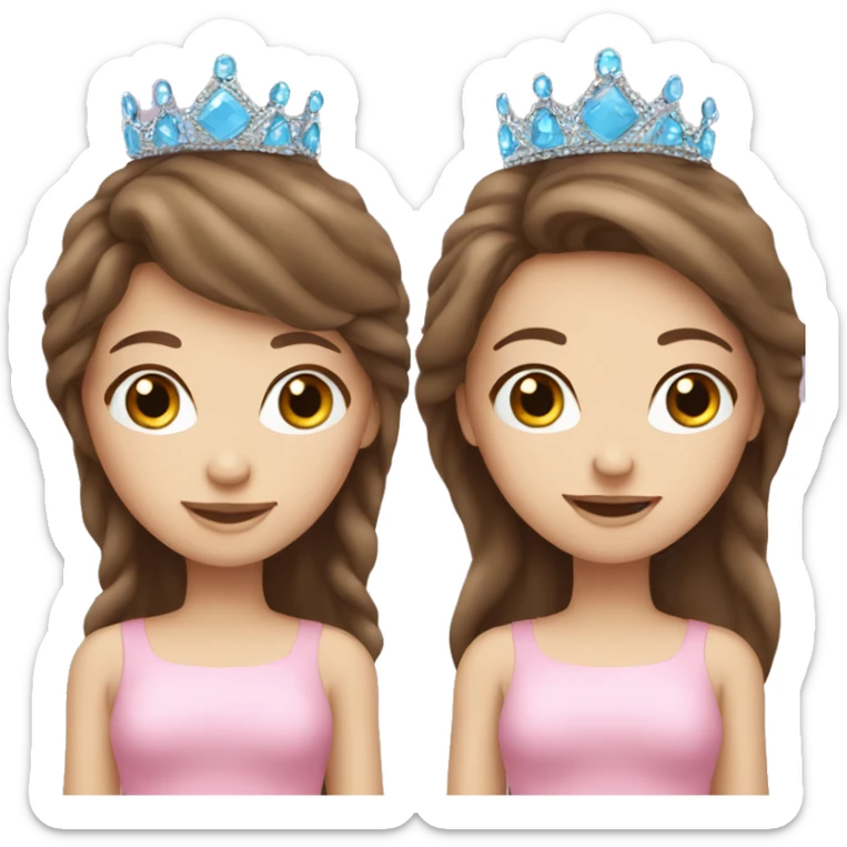 Girl with brown hair and blue eyes pink tiara emoji sticker