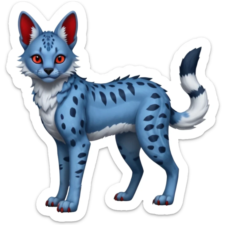 Blue serval-Trico-Nargacuga-sergal-hybrid-animal-creature with red eyes sticker