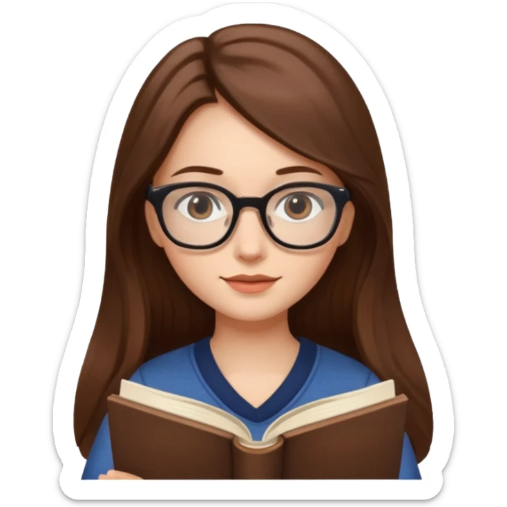 beautiful girl long brown hair, wear glasses, reading a book  sticker