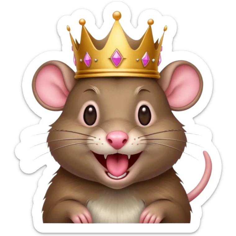 rat laughing like a villain in pleasure after stealing something with a crown sticker