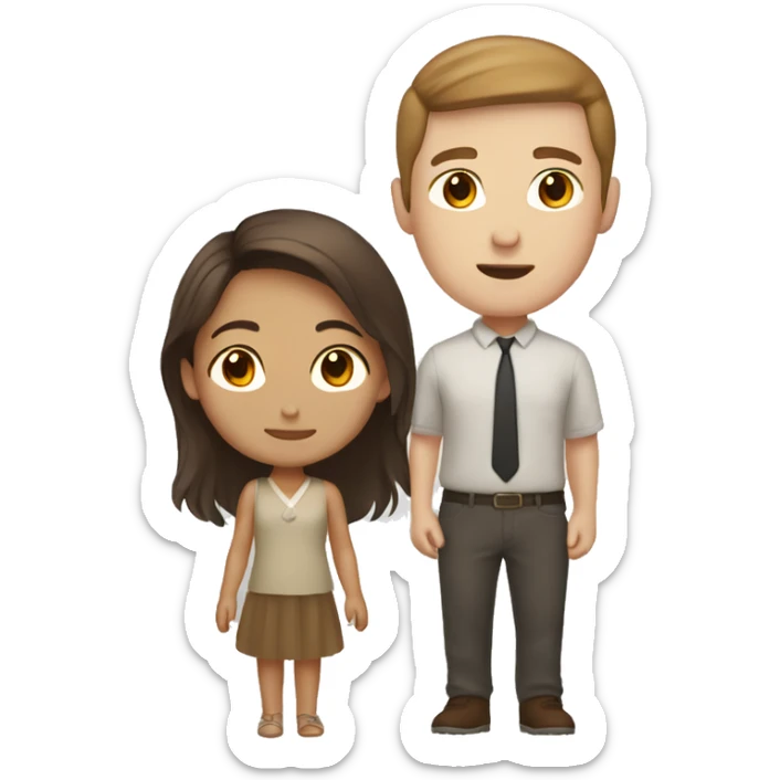 Brown haird asian girl with brown hair white guy sticker