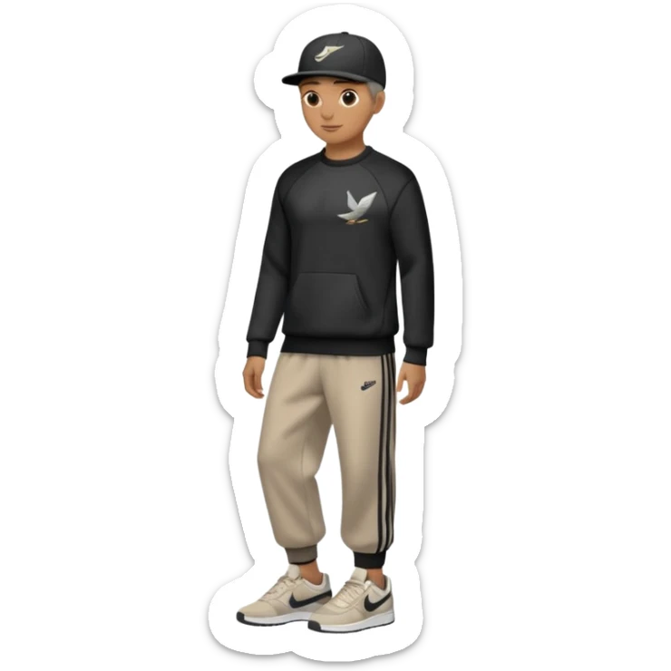 Crea Un Emoji Con Cuerpo Completo Que Sea Hombre Con Corte Alucin Y Una Gorra De Nike, Unos Zapatos Campus Adidas, Suéter Negro De LA,  Un Pantalón Con Palomas Estilo Bellaco O Ancho sticker