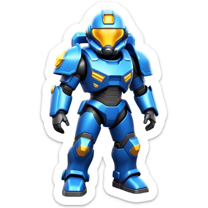Clash of Clans aesthetic: Cinematic heroic Terran Marine Hero Emoji, rendered in a 3D vector-style similar to standard emojis with minimal shading and bold, simplified shapes. A compact, heroic isometric figure clad in futuristic power armor with signature energy accents, softly glowing with a cosmic battle charm. Simplified yet unmistakably iconic, highly detailed and consistent, glowing with a soft radiant shine and high gloss. Stylized with a touch of interstellar valor and a soft glowing outline, capturing the essence of an elite space warrior with a friendly, playful manner! sticker