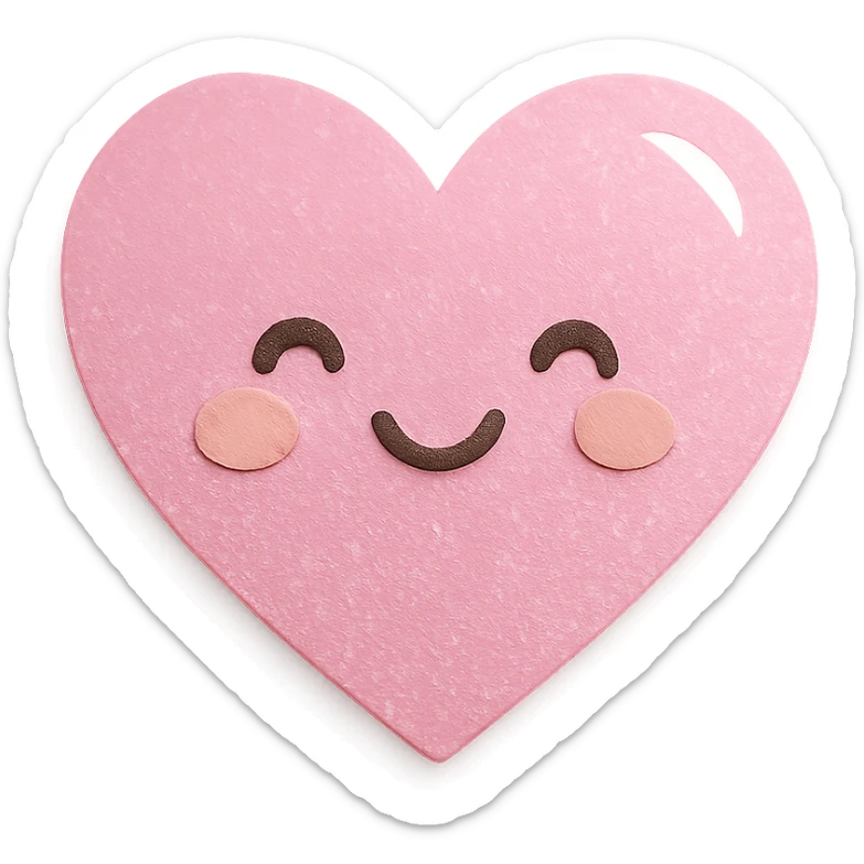 kawaii pink heart, glittery, soft shine, soft pastel palette, no arms or legs, full body, paper craft style sticker