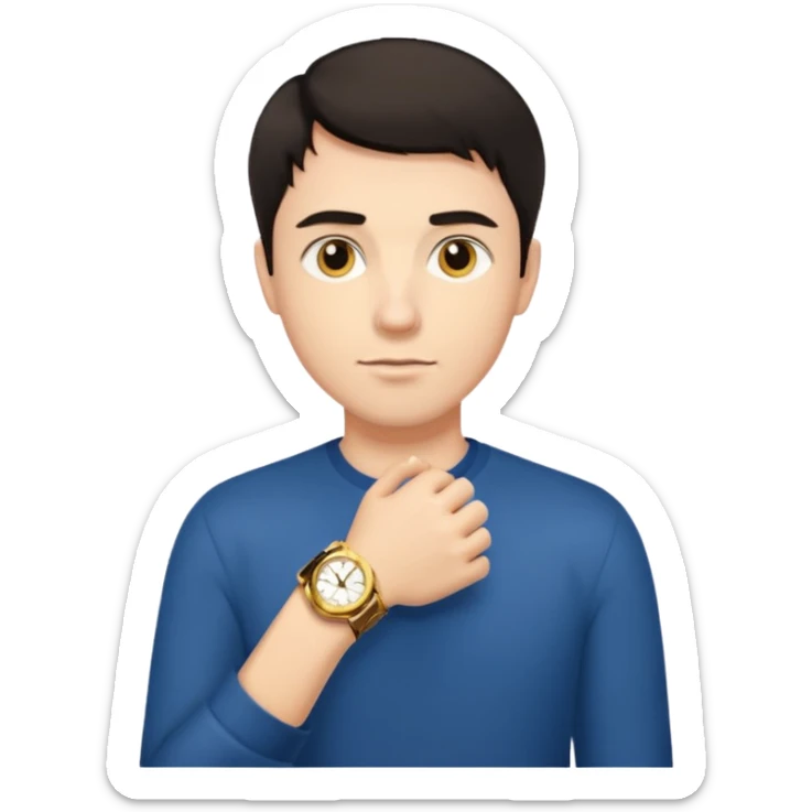 A man with a lot of money and short hair, with a gold watch sticker