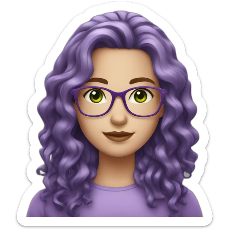 white-girl-purple-wavy-hair-green-eyes-square-glasses sticker