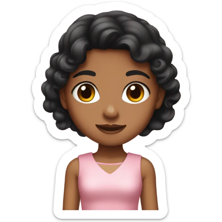 slightly tanned; black hair girl, with brown eyes wearing a pretty pink dress sticker