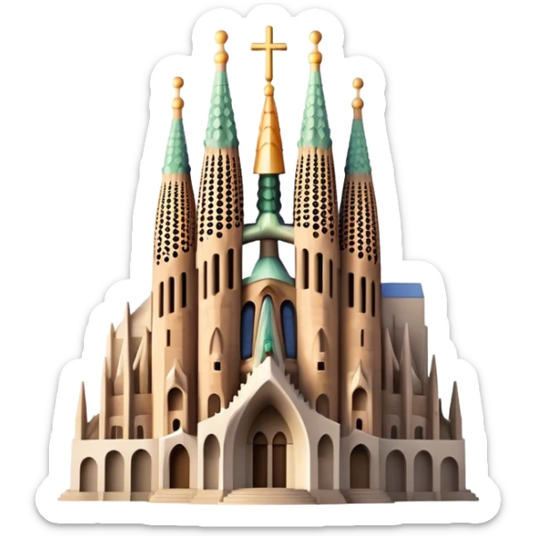 Cinematic Realistic Sagrada Fam√≠lia Landmark Emoji, depicted with the intricate, soaring architecture of the basilica rendered with detailed textures and dramatic, ethereal lighting. sticker