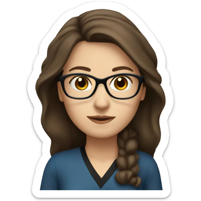 Italian Female teacher with long brown hair and blue eyes with black glasses sticker