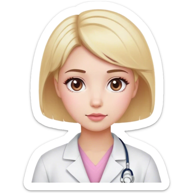 blonde girl with short hair, white skin, pink blush, she will be a veterinarian and brown eyes sticker