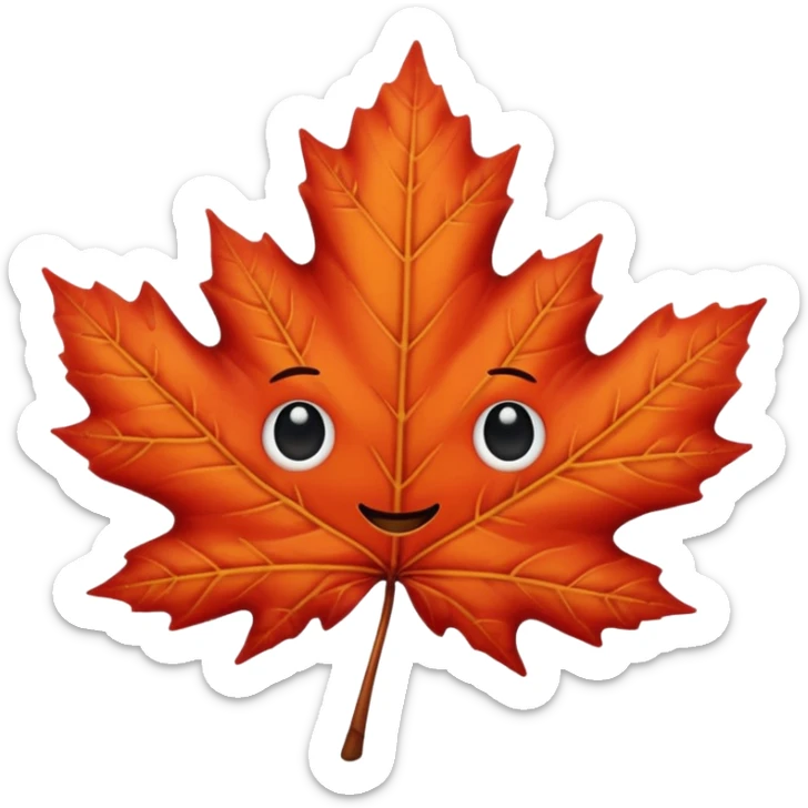 emoji, feuille d'érable couleur vermeille, deux yeux ronds noirs brillants sticker