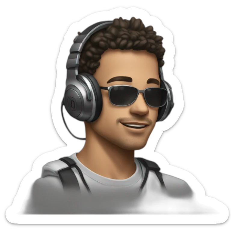 Young man wearing thrash metal t shirt and large pair of headphones sticker