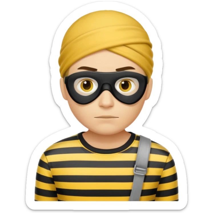 Make a robber emoji with yellow skin and white and black shirt with no mask sticker
