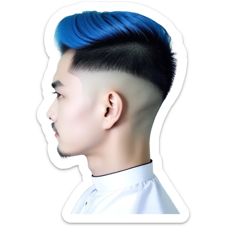 Nam 15 tuổi, da trắng, tóc under cut màu xanh lá cây vuốt ngược ra sau, mắt đen, áo khoác da màu cam , bên trong mặc áo cộc tay màu trắng, đeo khuyên tai màu bạc, mặt ngầu sticker