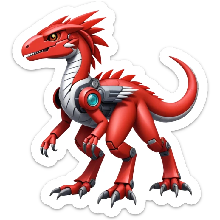 Furry feather-mane Cool Edgy Futuristic shiny Digimon-Fakemon-Guilmon-Velociraptor-Mecha full body   sticker