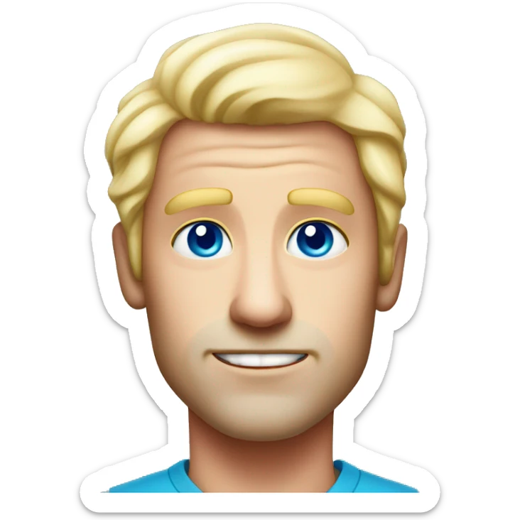 man with bright hot pink skin very very bright blue eyes looks old losing hair, hair is blonde  sticker