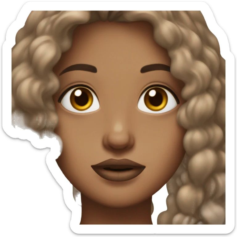 hungry girl brown hair lightbrown lipstick brown eyes and nails  sticker