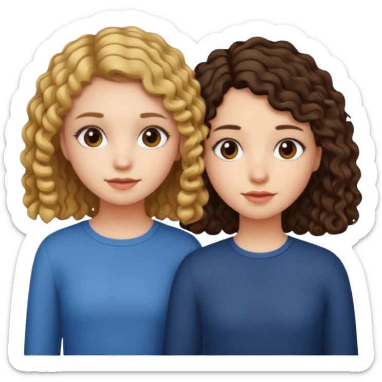 Best friends short straight hair girl and long curly hair girl sticker