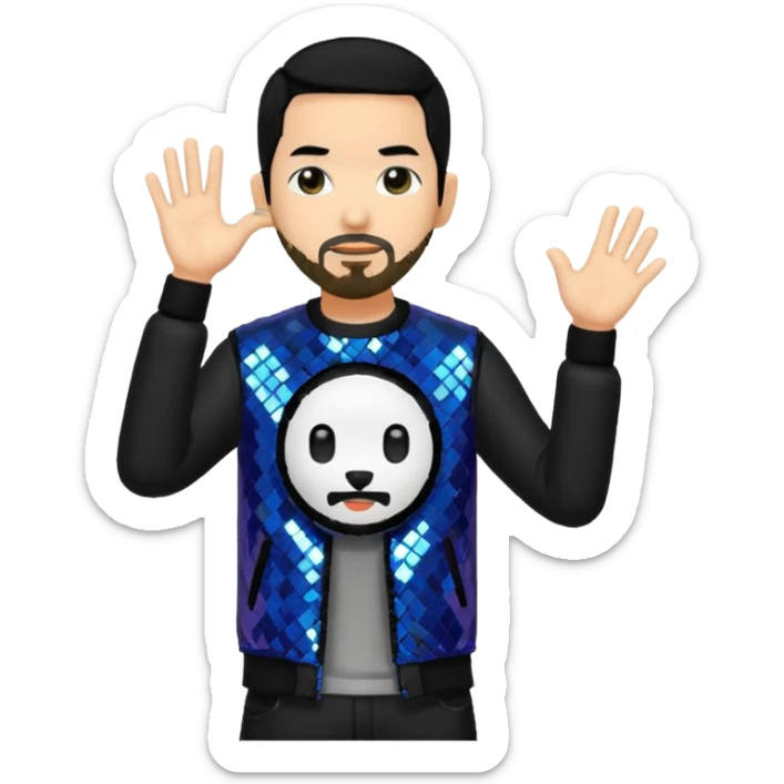 Mike Shinoda with black hair, black sequin tour outfit  sticker