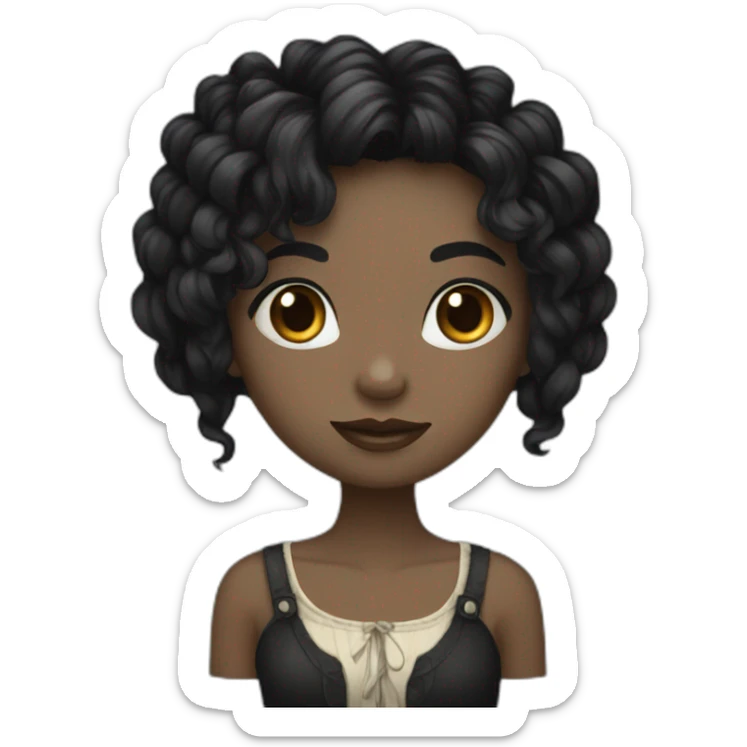 A whimsigothic girl with wheaty skin and black hair  sticker
