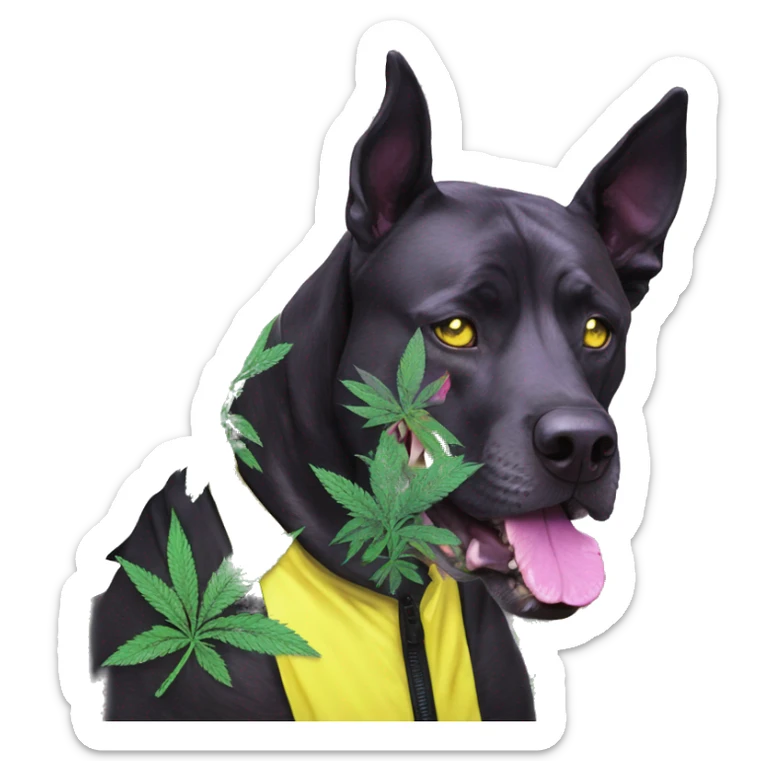 420 .Zombie_ Vaporwave black holographic oilslick zombie unicorn dog smoking yellow caution tape hemp leaves Pegasus hemp plants sticker