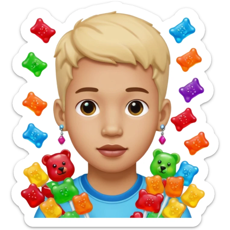 boy with a lot of accessories and earrings made out of candy sticker