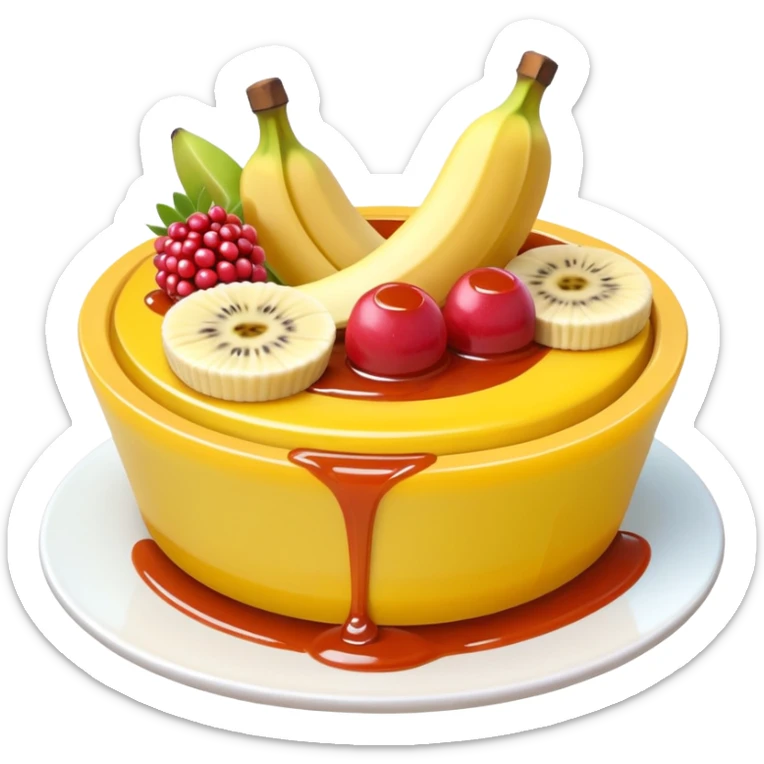 tart with sweet sous and fruit with banana  food in 3d style no faces sticker