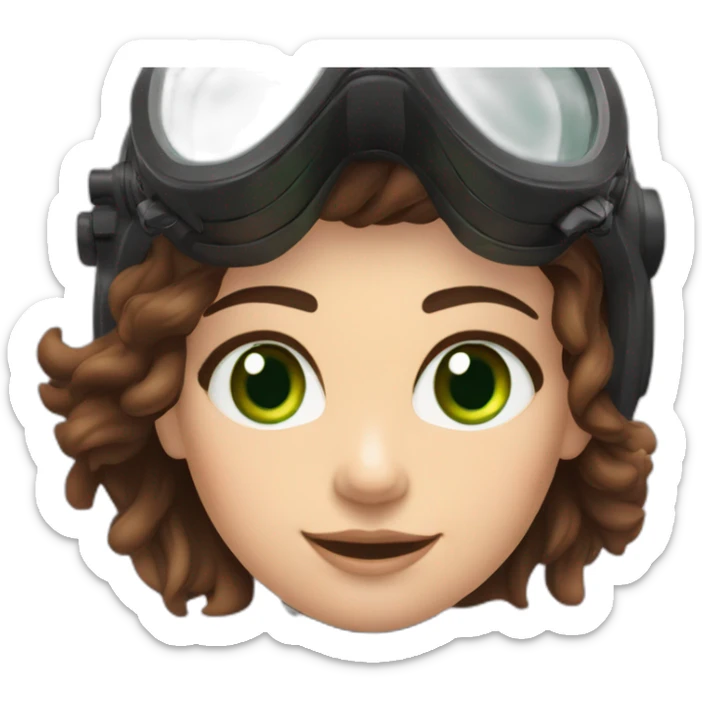 woman with bcd underwater gear green eyes, large and straight brown hair, pink diving underwater black suit gear sticker