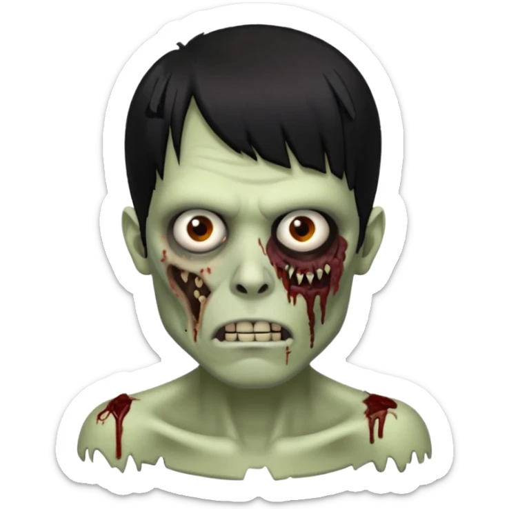 homem zombie de franja, cabelo preto, uma ponta maior da franja e o resto do cabelo picotado, cabelo médio e com piercing no septo sticker