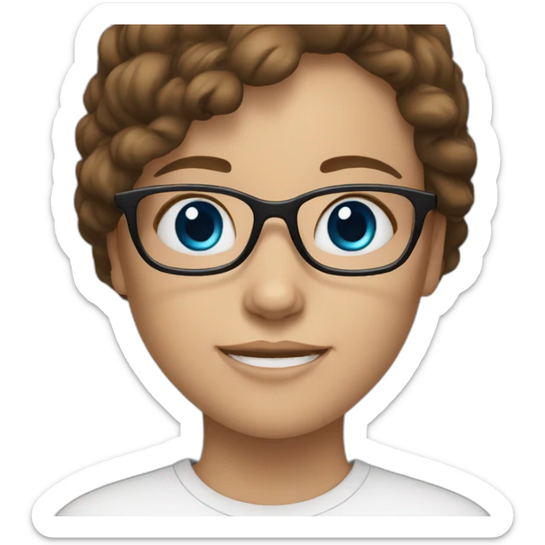 girl with brown hair, blue eyes and glasses sticker