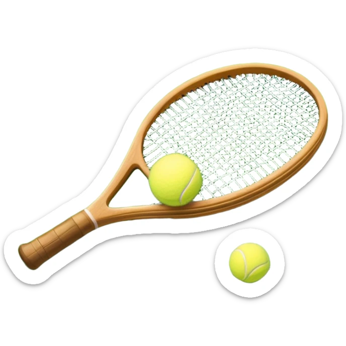 A detailed tennis racket resting on lush green grass beside a bright yellow tennis ball. The scene captures the essence of classic lawn tennis, with a crisp and clean background emphasizing the elegance and tradition of the sport sticker